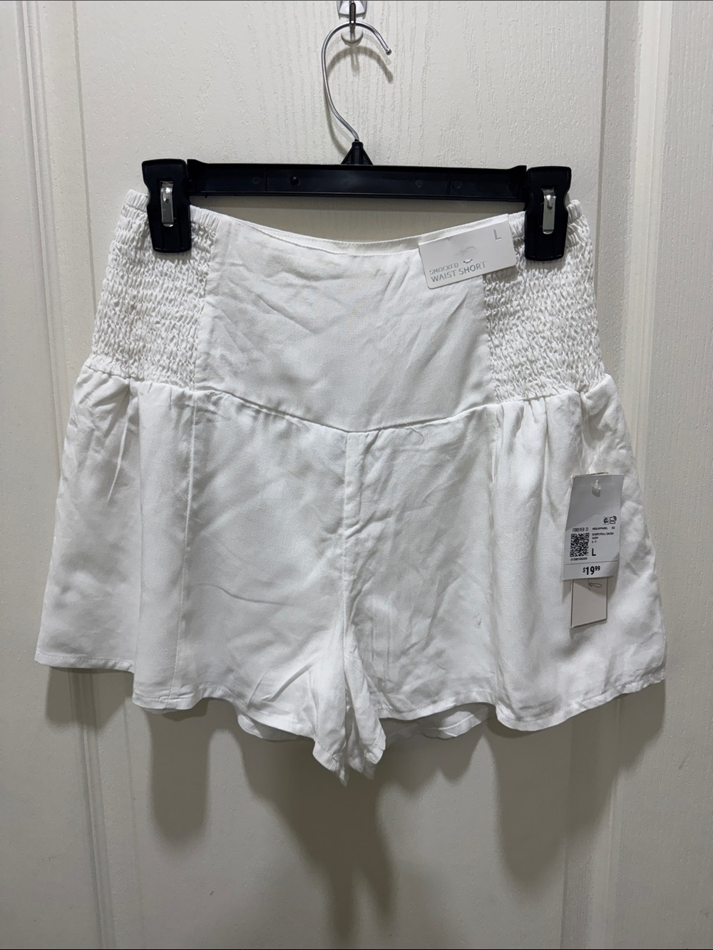 NWT Forever 21 White Smocked High Rise Shorts Size L Cottagecore